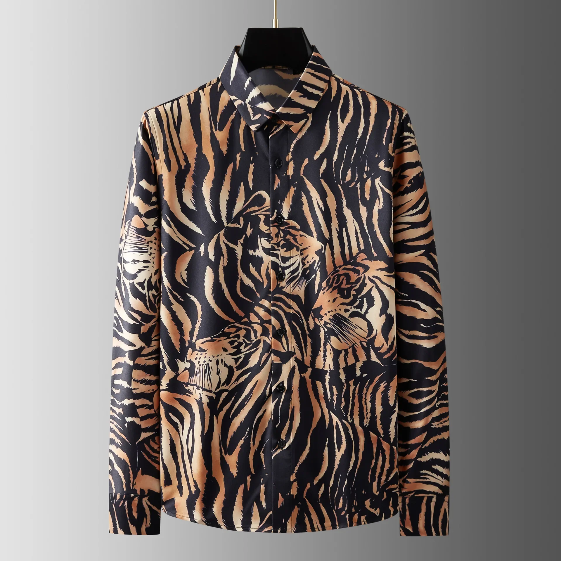 

2025 New Tiger Print Shirt for Men Slim Fit Long Sleeved Casual Shirts Male Social Nightclub Banquet Party Shirt Costume