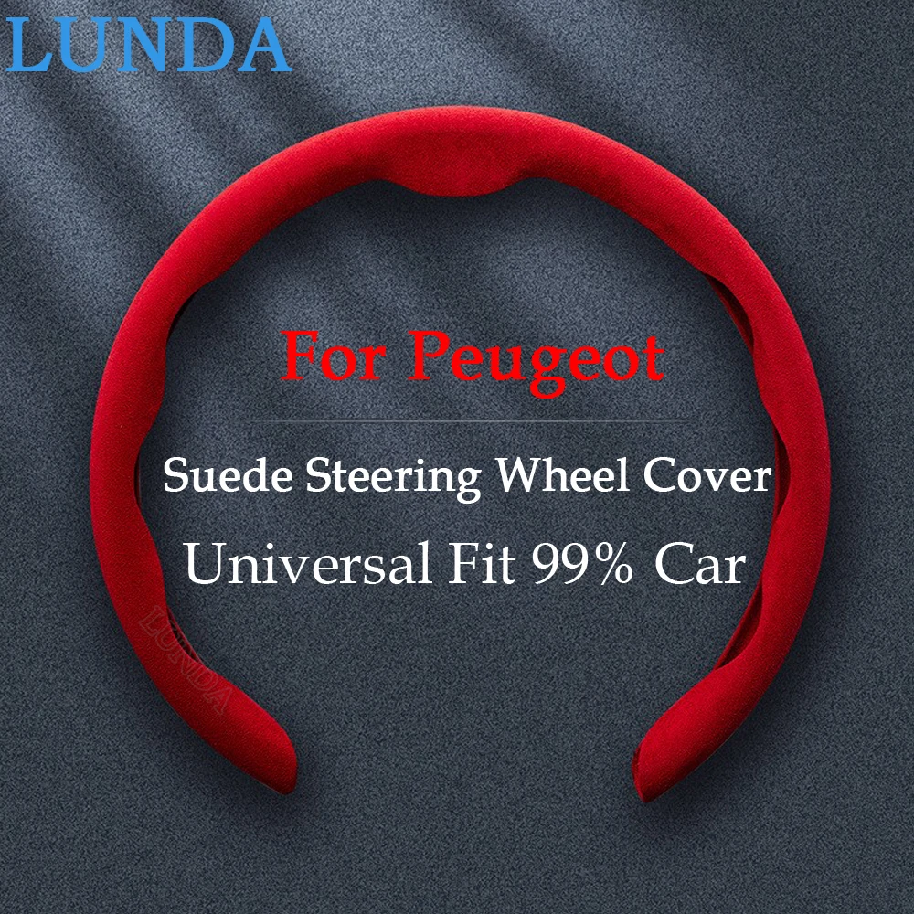 Anti-Slip Suede Car Steering Wheel Cover 38cm 15inch Universal For Peugeot 107 208 2008 306 308 3008 408 508 4008 5008