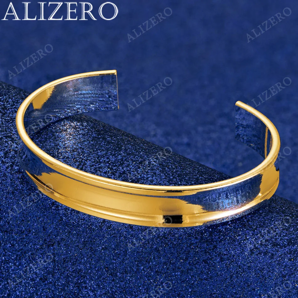 ALIZERO 18K Gold Smooth 12mm Bangles Bracelets For Women Men Fashion Wedding Engagement Party Jewelry Gifts