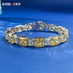 2023 Trend 100% 925 Real Silver 7*7mm Iced Cut Topaz Gemstone Wedding Bracelets for Women Lab Diamond Party Fine Jewelry 16-18cm