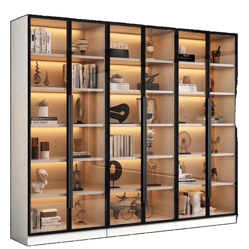 

Light luxury living room bookcase, displaying an integrated combination of figure cabinets and ornaments