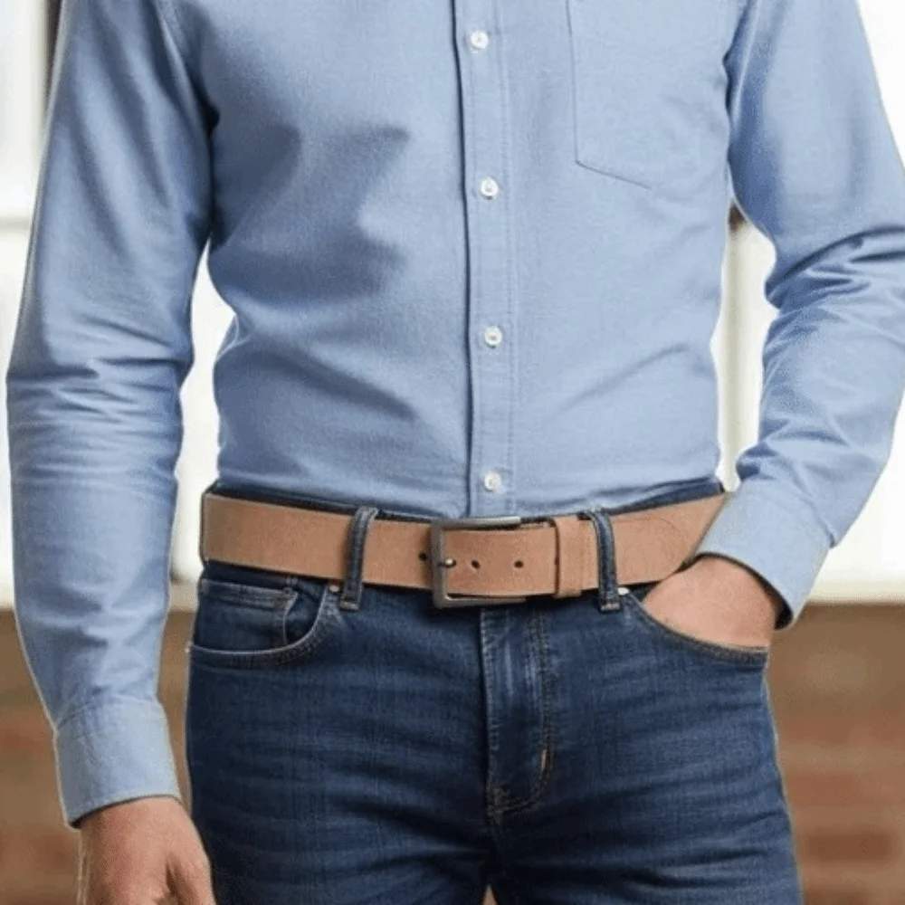 

Classic Alloy Men Wide Belt Long Retro Genuine Leather Belt Natural Cowhide Color Durable Jeans Waistband Ornament