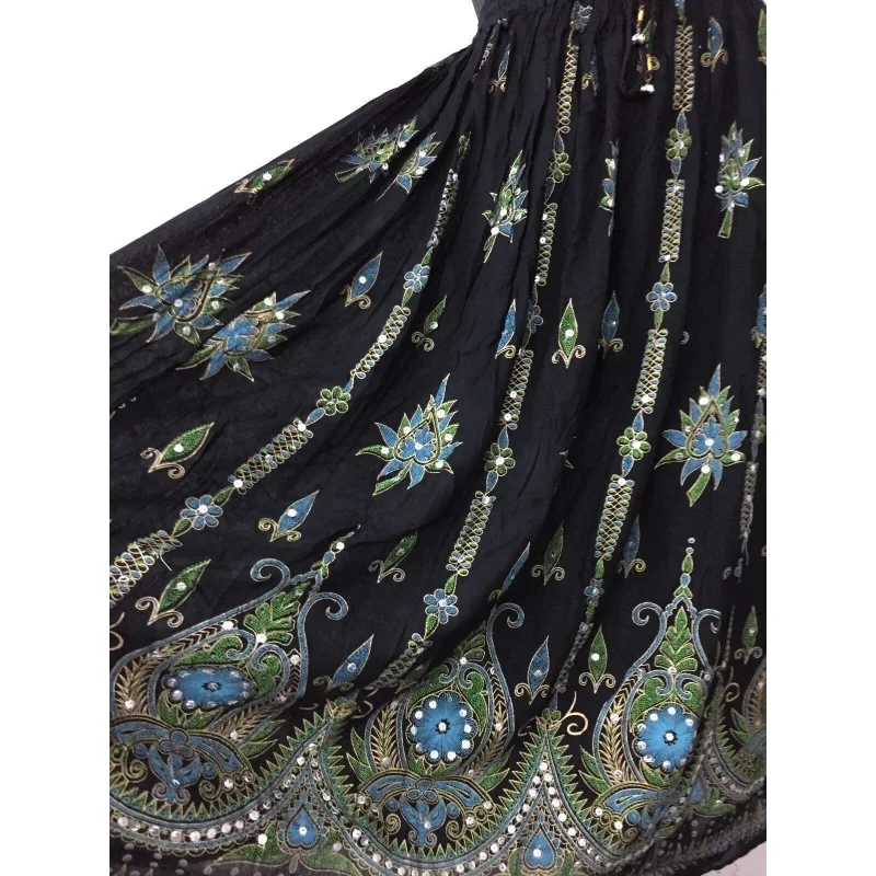 Women Long Sequin Skirt Waist Boho Bollywood Belly Dance Skirt Hippie Gypsy