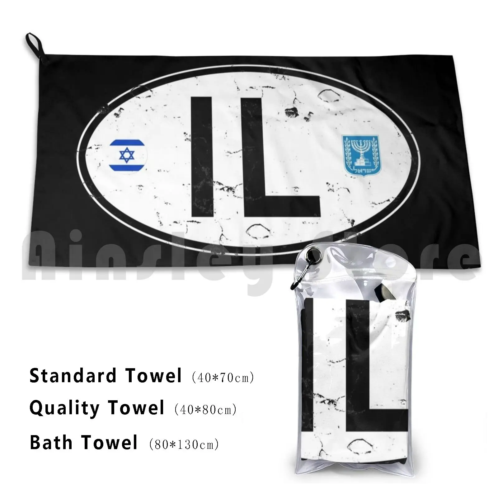 Israel Oval Country Code Decal Custom Towel Bath Towel Israel Country Code Israel Car Oval Israel Oval