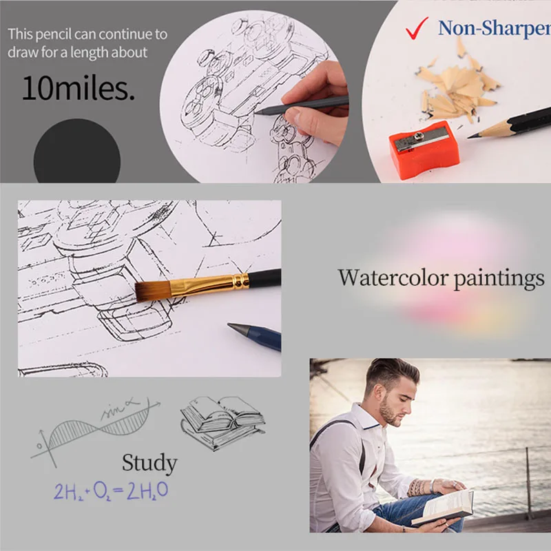 40Pcs/3Pen Set Colorful Inkless Pens Forever Pencils With Replaceable Core Erasers Forever Pencils Writing Painting Stationery