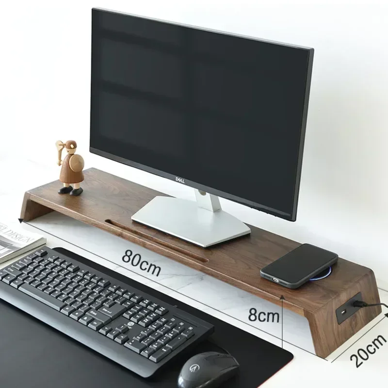 

Furniture Black Walnut Solid Wood Display Elevated Shelf Office Desktop Storage Holders Protects Cervical Base Space Saving