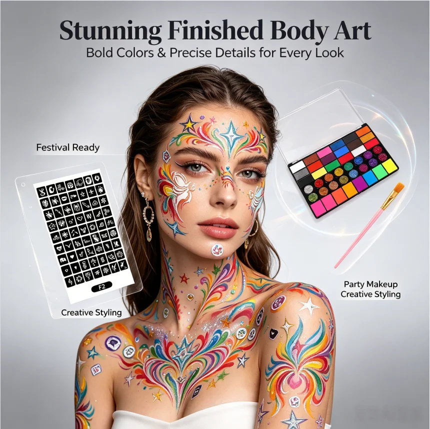 42 Color Face And Body Paint Kit Safe Washable Water Activated Set for Kids & Adults Professional for Festival Stage Halloween