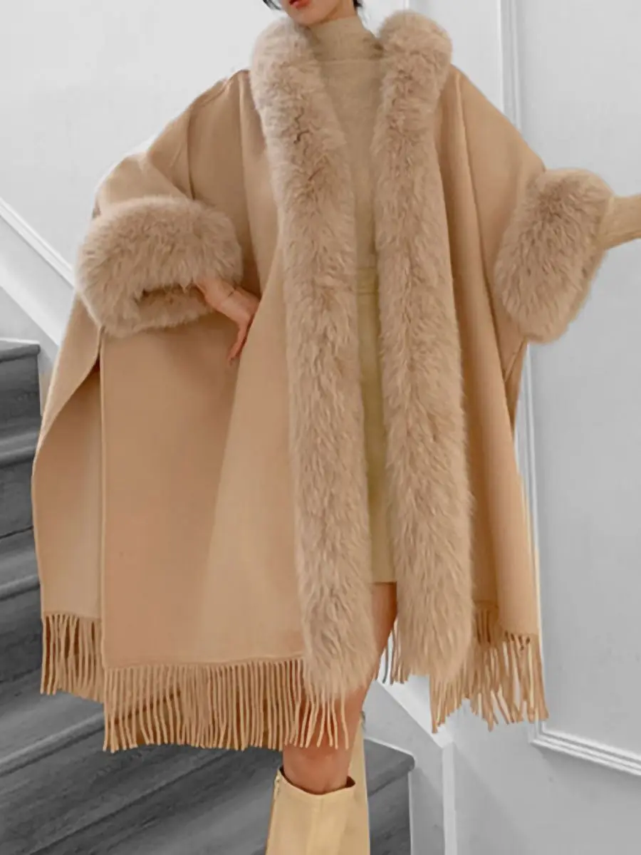 New Autumn Winter Warm Faux Fur Hooded Keep  Shawl Cloak Jacket Female Elegant Outwear Fluffy Poncho Women Overcoat T72