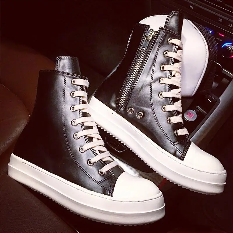 

2026 New Vintage Designer Men's Shoes Thick Shoelace Fashion High Top Platform Black Leather Casual Women's Chunky Sneaker