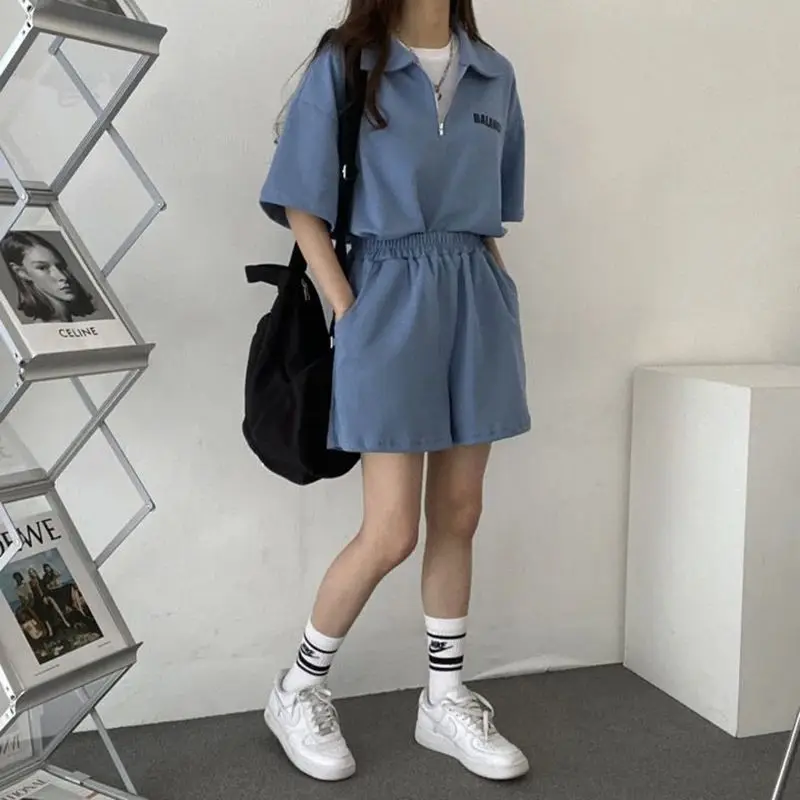 Sommer 2024, koreanische SLE-Zweiteiler-Sets für Damen, lässige, atmungsaktive Kleidung, bequeme Passform, T-Shirts und Orts-Outfits