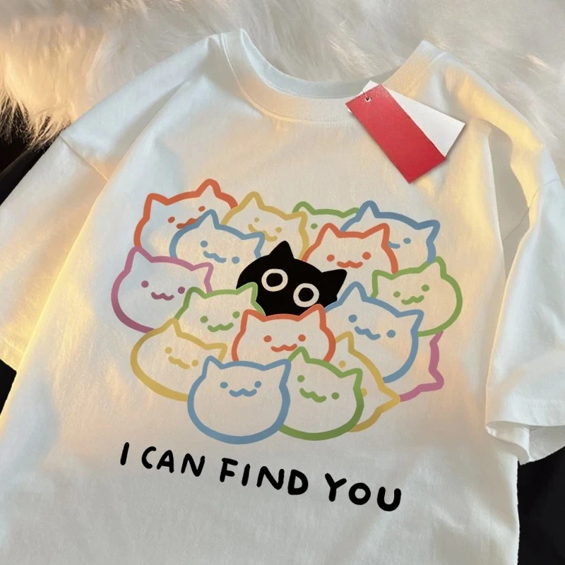 

I Can Find You Забавная футболка с принтом кота Женская модная футболка Летняя футболка Одежда Модные повседневные топы Y2K Топ Мода Лето