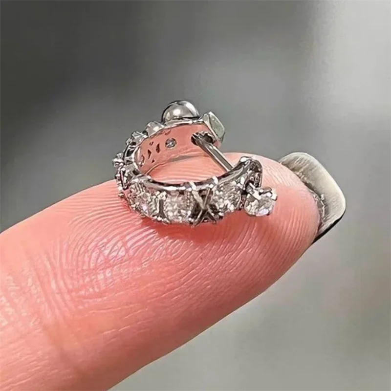 New Hollow Out Annular Ear Bone Nail Fashion Delicate Silver Color Zircon Earring for Women Y2K Punk Jewelry Gift Wholesale