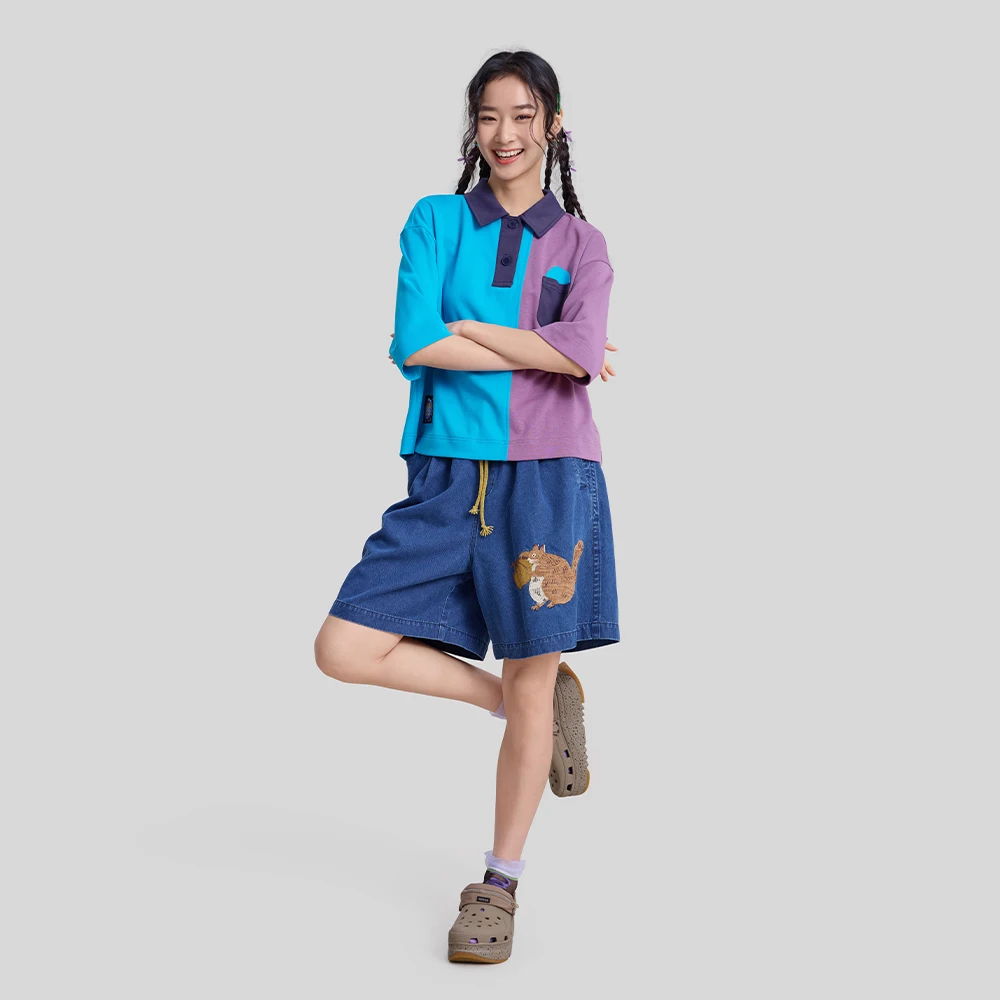 MOVEUP Women's Denim Shorts 2026 Spring New Lyocell Cotton Drawstring Elastic Waist Embroidery Loose Casual Shorts 3ELC40312