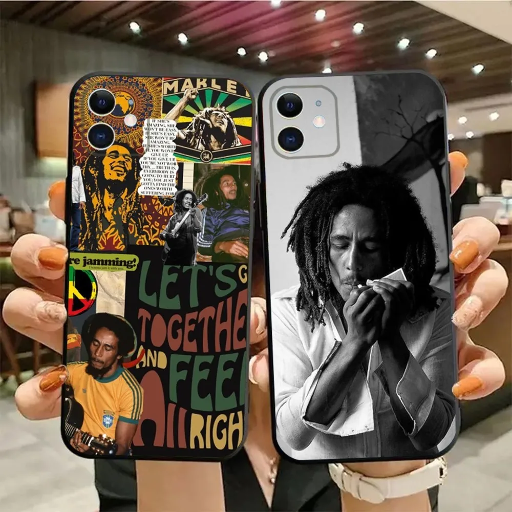 Singer Bob Marley Phone Case For iPhone15,14,13,12,11,Pro,Max,Plus,Mini,X,XS,XR,8,7,6,S,Plus,SE Soft Black Case