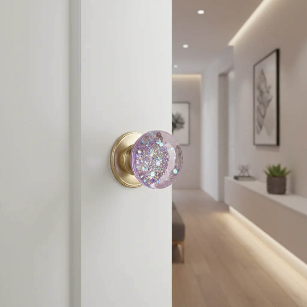 Resin Inlaid Crystal Ball Door Handle Durable Zinc Alloy Construction Smooth Surface Finish For Home Office Decor