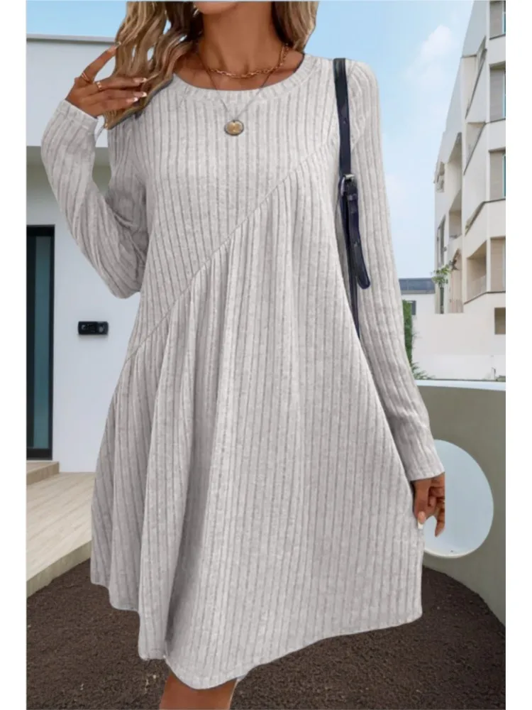 เดรสไหมพรมแฟชั่นสำหรับผู้หญิง แขนยาว คอกลม สไตล์ลำลอง ทรงหลวม สไตล์โบฮีเมียน เหมาะสำหรับวันหยุด เสื้อผ้าผู้หญิง Y2k รุ่นใหม่