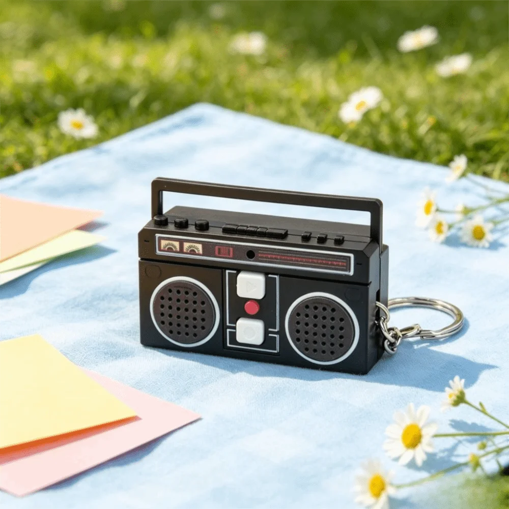 Mini Size Radio Shape Keychain Retro Style Exquisite Design Music Recorder Keychain Macaron Color Plastic Material