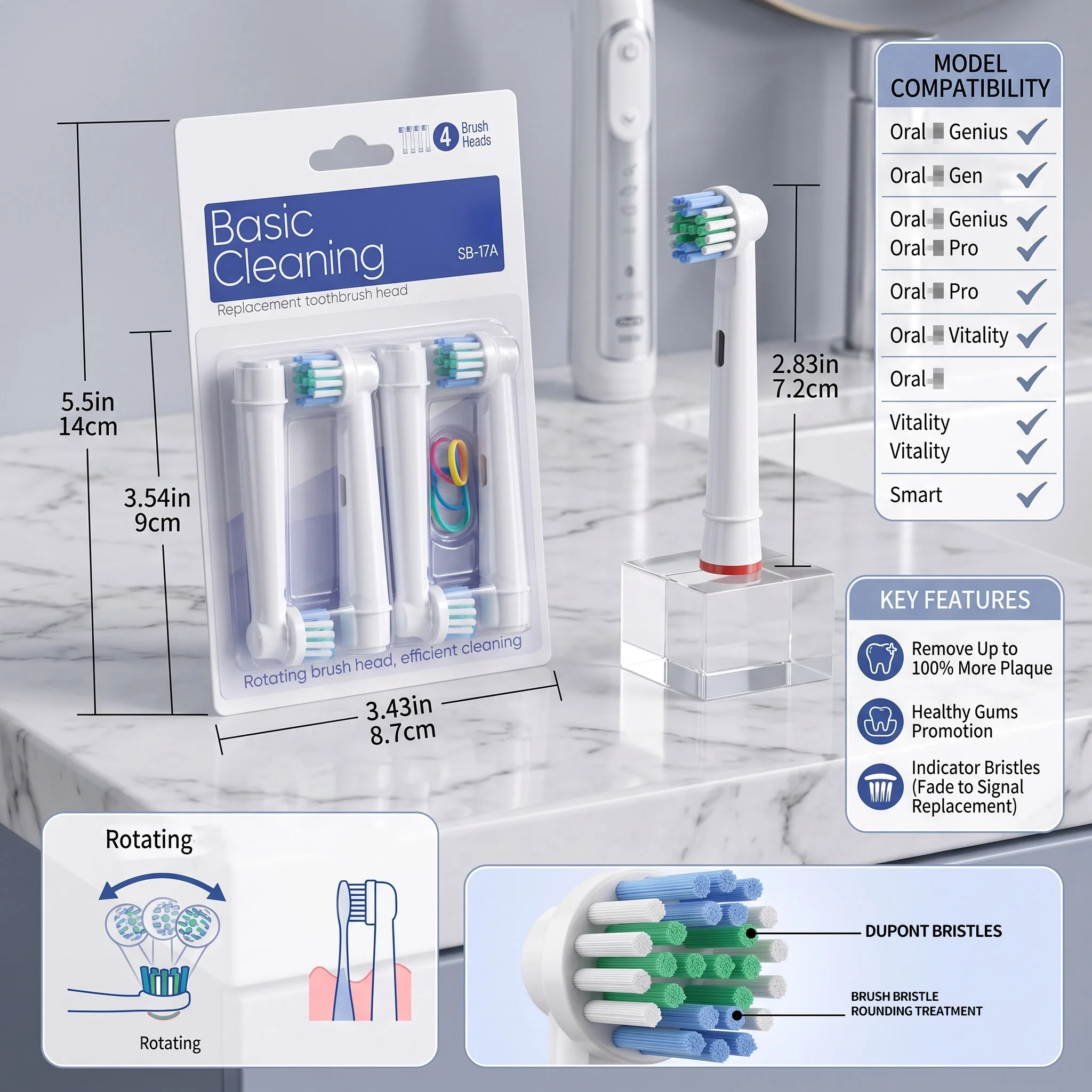 24/16er-Pack Weiche OralBi Elektrische Zahnbürstenköpfe Ersatzbürsten für Pro 500/1000/1500/3000/3757/5000/7000/7500/8000 Serie – Detail 3