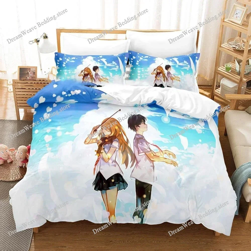 3D Anime Your Lie in April Bedding Set Kaori Miyazono Duvet Cover Bedroom Comforter Twin King _Size Quilt Cover Home Textiles592