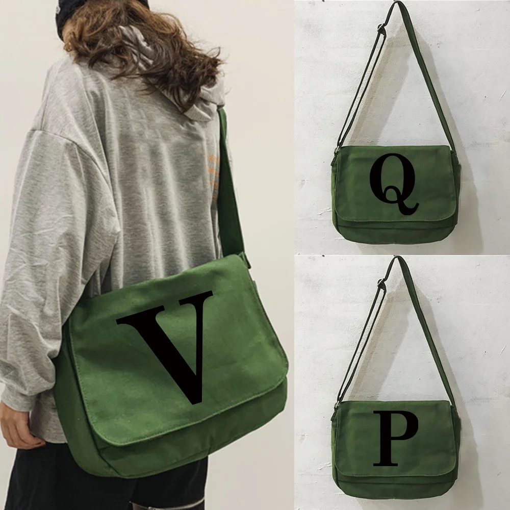Messenger Bag Green Canvas Casual Handbag Fashion Crossbody Purse Portable Organizer Pouch Black Series Canvas Flap-bag