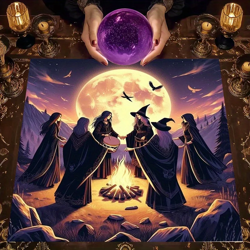 Mystical Witch Circle Magic Moon Gathering Bohemian TarotTablecloth Wall Hanging Decor