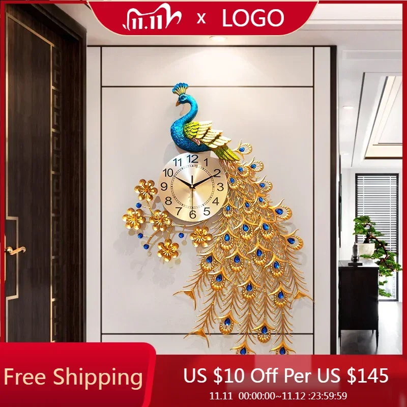 

Peacock Kitchen Wall Clocks Luxury Interior Aesthetic Design Minimalist Wall Watch Restaurant Horloge Murale Home Decoration