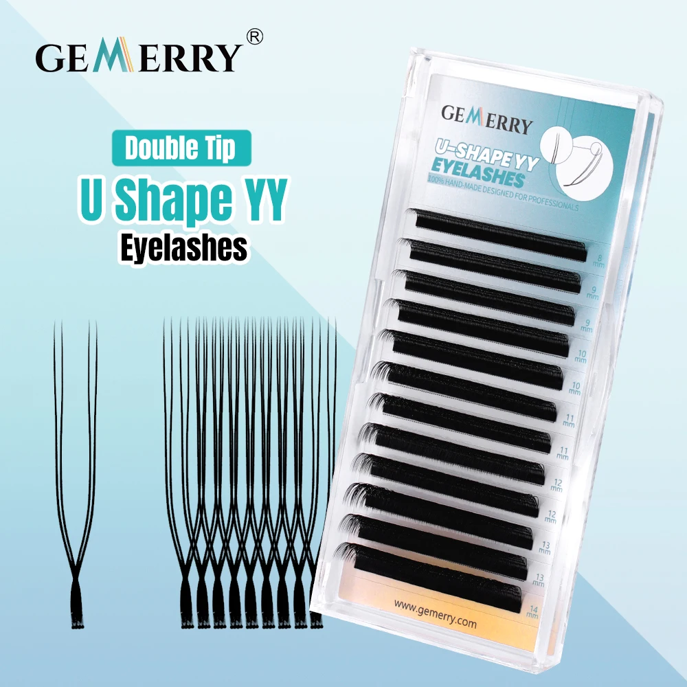 GEMERRY U Shape YY Eyelash  Double Tips Extension  Eyelashes Premium Curl C/D Natural DIY Premade Fan Lashes Wispy False Lashes