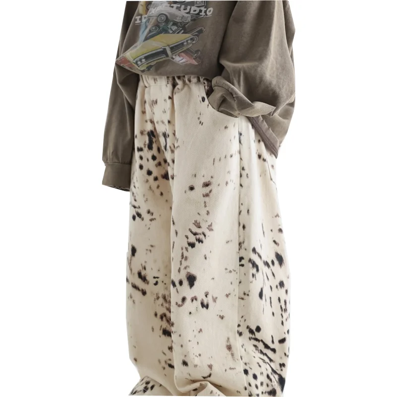 

2025 принт, весна-осень, детский повседневный спортивный подарок, школьная детская одежда, джинсовые штаны для мальчиков, длинные брюки, джинсовые брюки больших размеров