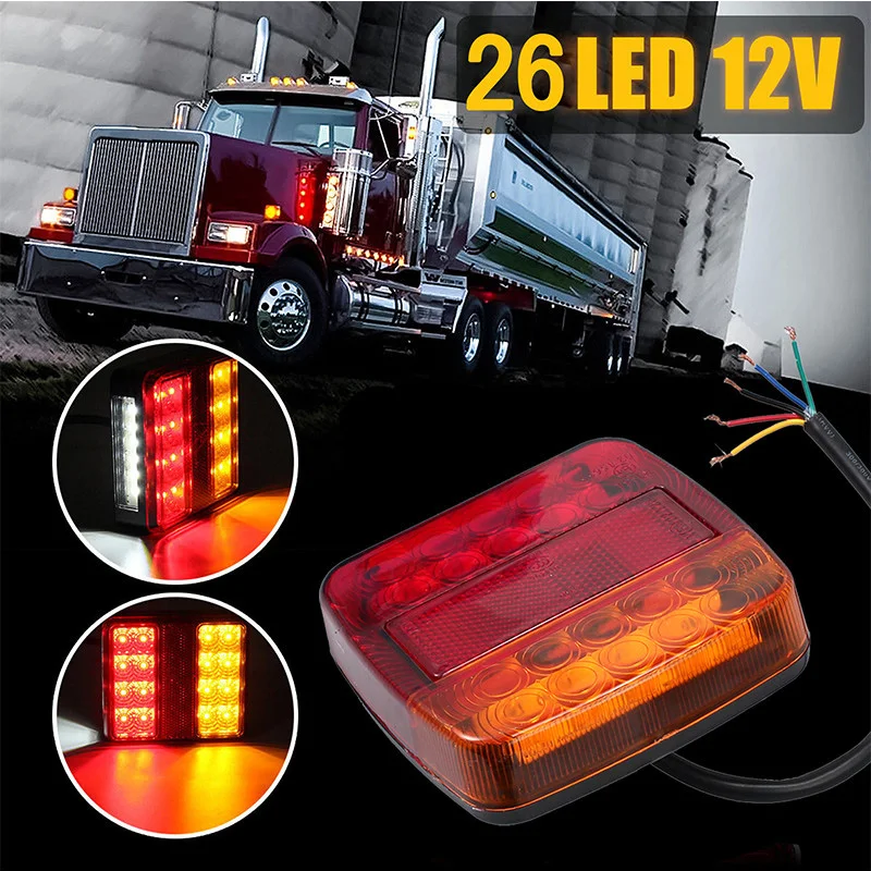 2x 12V 26LED Trailer Truck Caravan Rear Tail Light Turn Signal Brake Stop Lamp 6LED Number Plate Light Boat Pickup Indicator