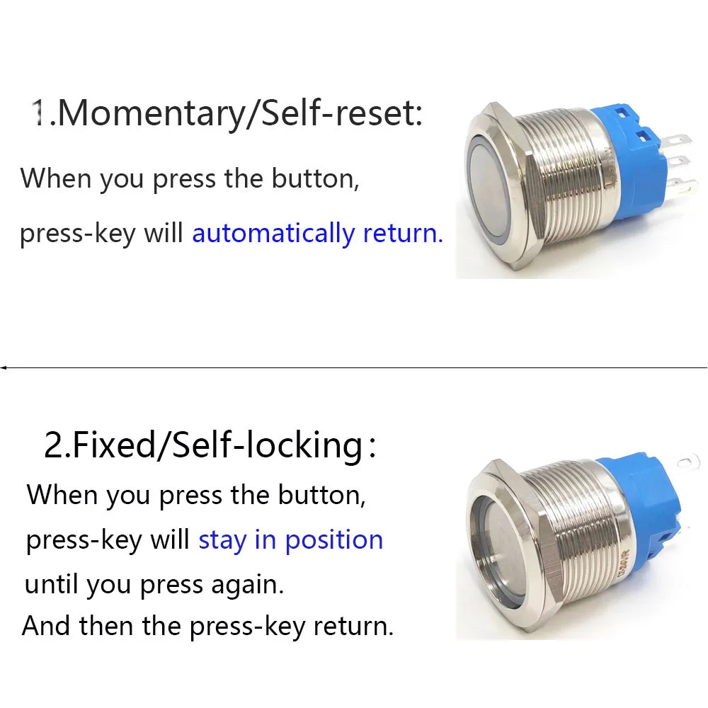 Momentary Push Button Switch 22mm Red Blue LED Light 12V Latching Car Engine On Off Waterproof 3V 5V 24V 220V Green Yellow White