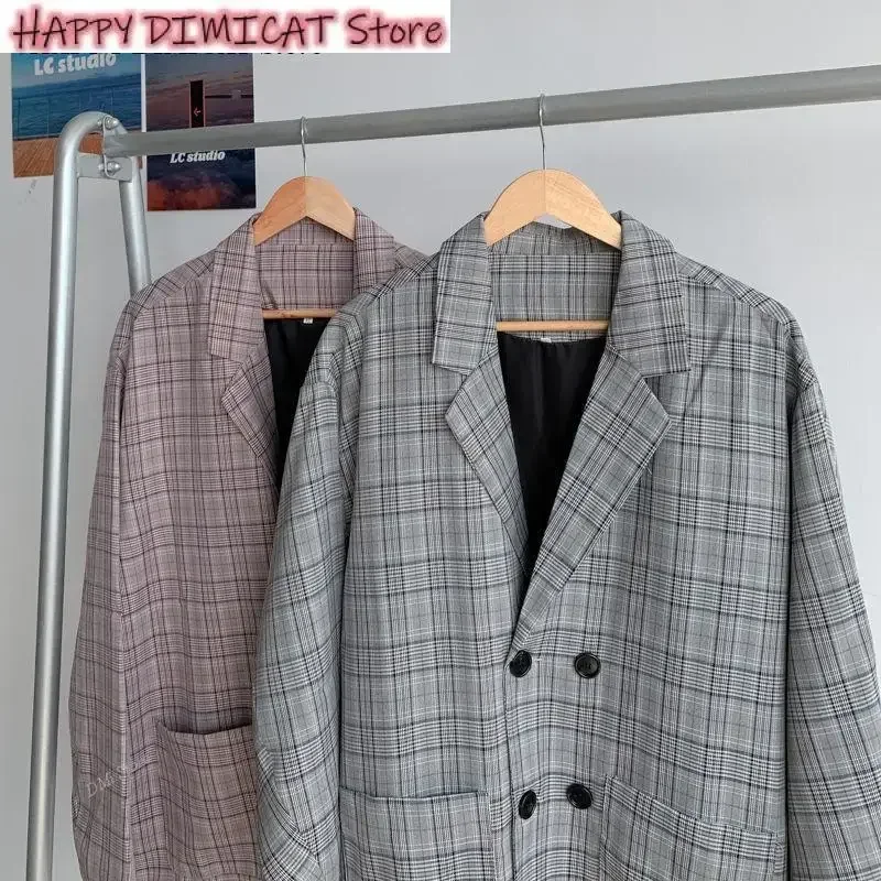 Veste vintage unisexe pour hommes, manteau de printemps, blazer basique, plaid coréen, décontracté, nouvelle mode