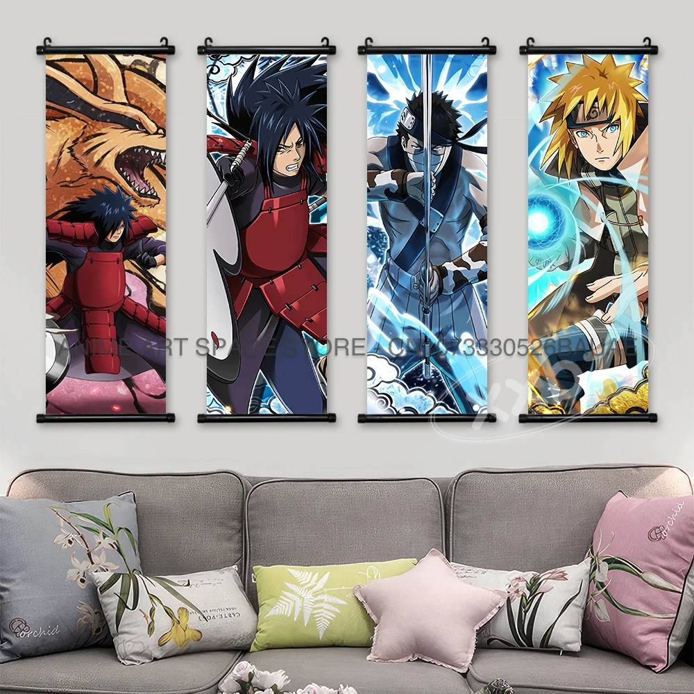 Naruto Hanging Painting Canvas Anime Poster Gai Print Cartoon Characters Wall Art Uchiha Madara Scrolls Pictures Home Decor Gift