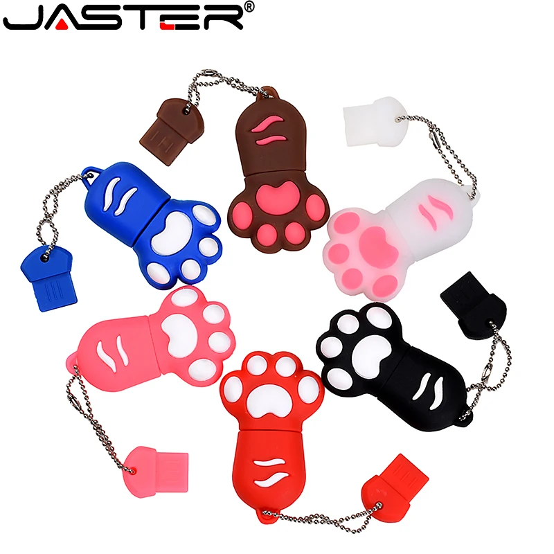 JASTER Cat Paw USB Flash Drive 64GB Pink Cartoon Memory Stick Free Key Chain Pen drive 32GB Creative Gifts for Kids 16GB U Disk