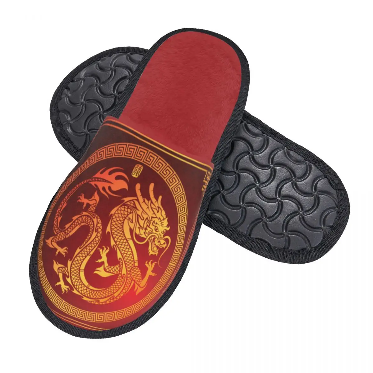 Indoor Slippers Traditional Dragon Plush Slipper Autumn Winter Shoes House Flat Floor for Bedroom