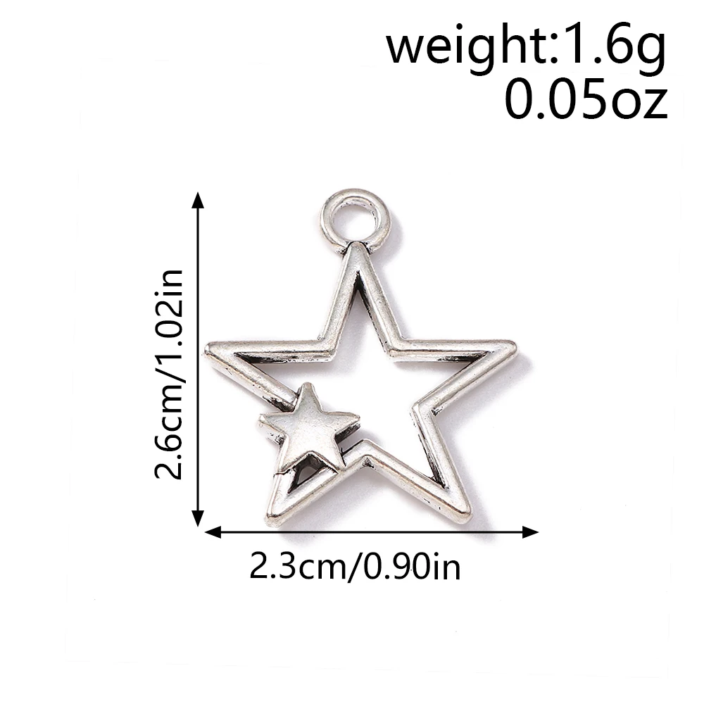Leslie 10 Stück/Lot Legierung Antik-Silberfarben Polaris-Stern-Anhänger für Armbänder Halsketten DIY Handgemachtes Schmuckzubehör – Detail 12