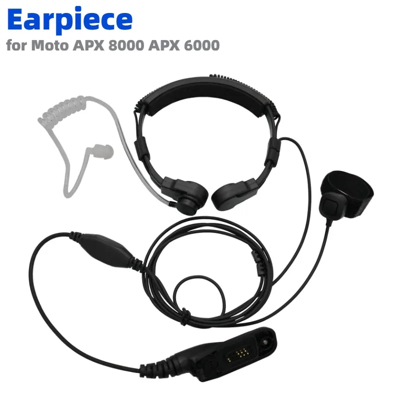 Throat Mic Covert Acoustic Tube Earpiece Mic with Finger PTT for Motorola APX8000 APX6000  XPR6550 XPR7550 XIR P8200 XIR P8268