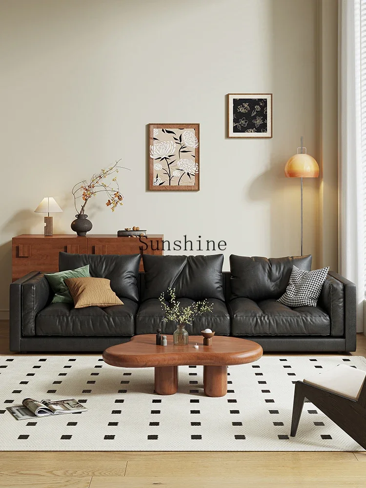 Italian style, modern minimalist cowhide sofa, small apartment tofu block living room, high-end sense