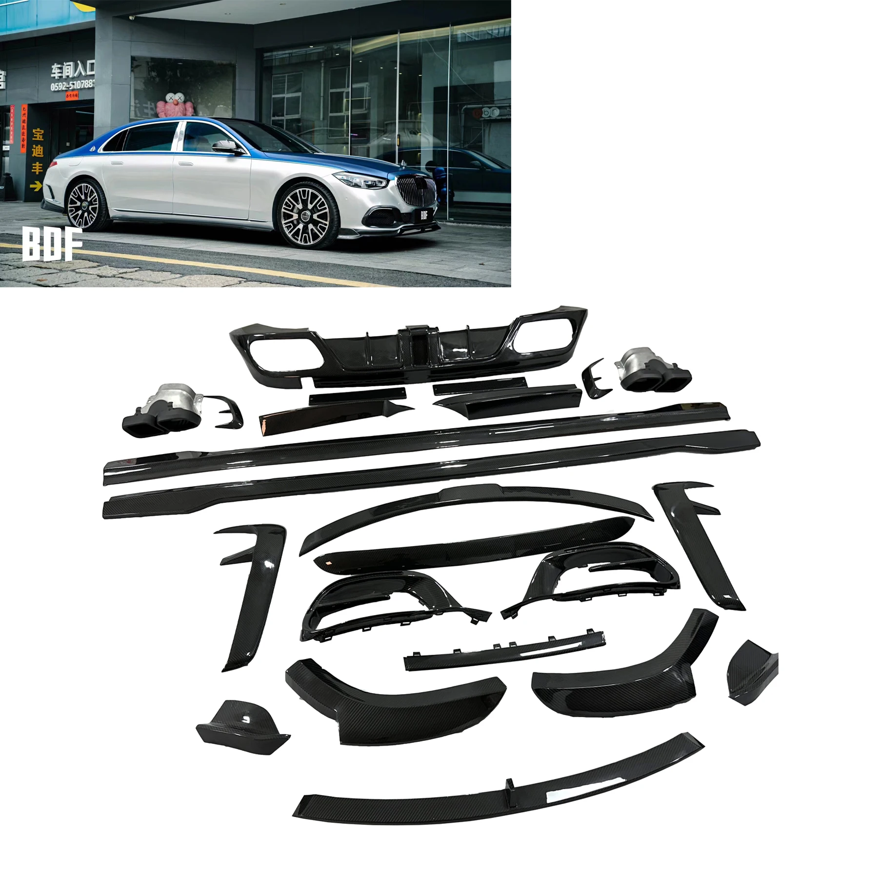

Maybachs Auto Parts M Style Dry Carbon Fiber Body Kits Front Lip Side Skirts Rear Lip Rear Wing for Benz Maybachs W223 2021-2024