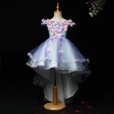 

Light Blue Tulle Princess Ball Gowns Wedding Tutu Dress for Girl Beading Appliques Party Flower Girl Dresses Trailing Prom Gowns