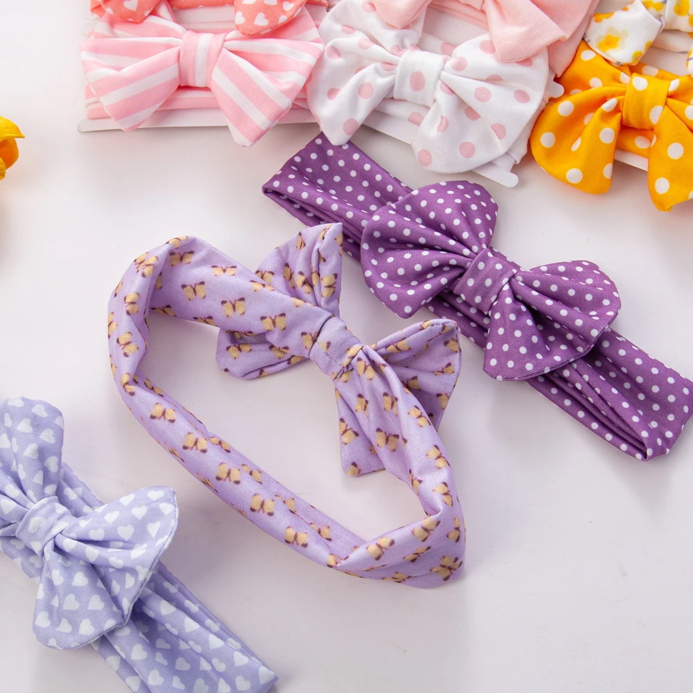 3Pcs/Set Cute Cotton Bows Baby Headbands Newborn Infant Ealstic Hairbands Boys Girsl Dot Striped Flower Print Kids Headwraps