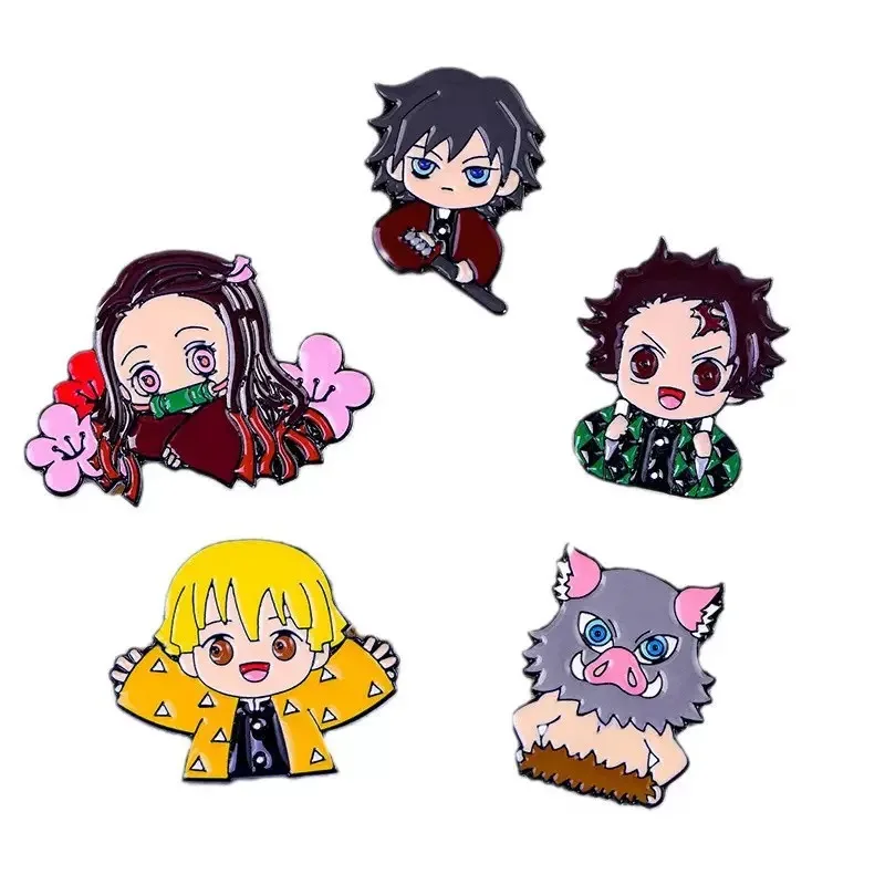 5 ชิ้น Demon Slayer อะนิเมะคอสเพลย์เข็มกลัดการ์ตูน Pins สําหรับเสื้อผ้ากระเป๋าเป้สะพายหลัง Lapel คอสเพลย์อุปกรณ์เสริมคริสต์มาส...