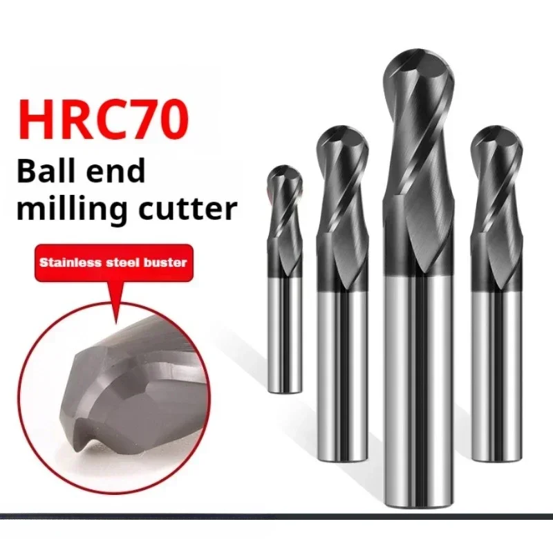 HRC70 Ball Nose End Mill Tungsten Carbide Cutter CNC Router Bit Milling Tool R0.5 2 4 6 810mm 2 Flute Metal Steel Machining Tool