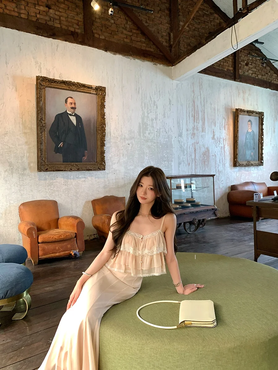 

Комплект CloudSweet: кружевной топ и юбка-рыбка, женская летняя модная верхняя одежда, короткая, из полиэфирного волокна