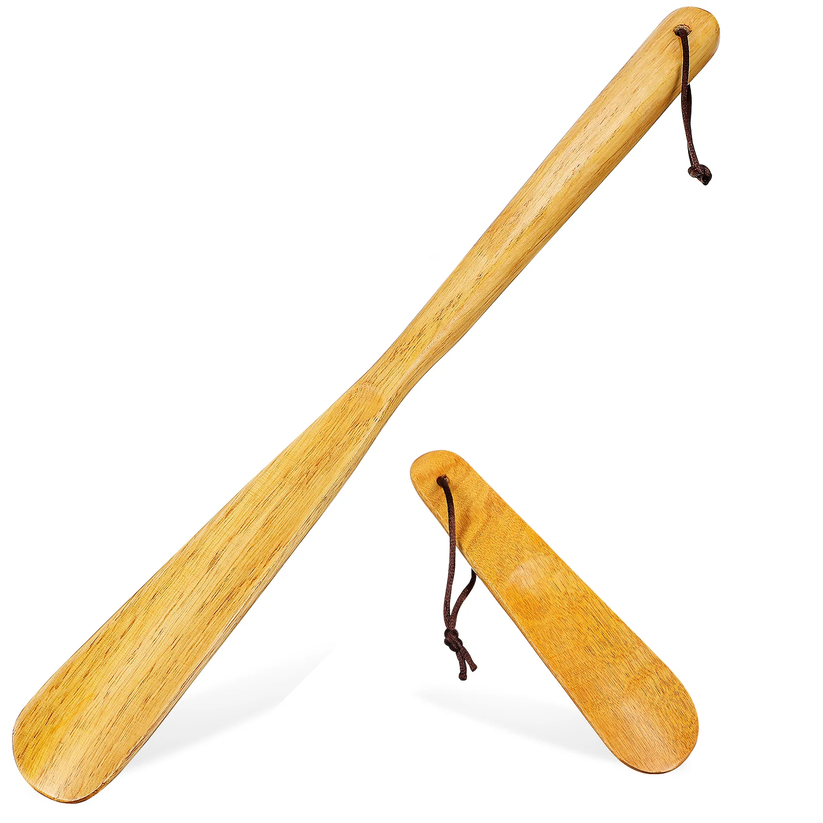 2 Pcs Log Shoehorn and Puller Horns Women Shoes Men's Long Handle for Seniors Wooden Travel