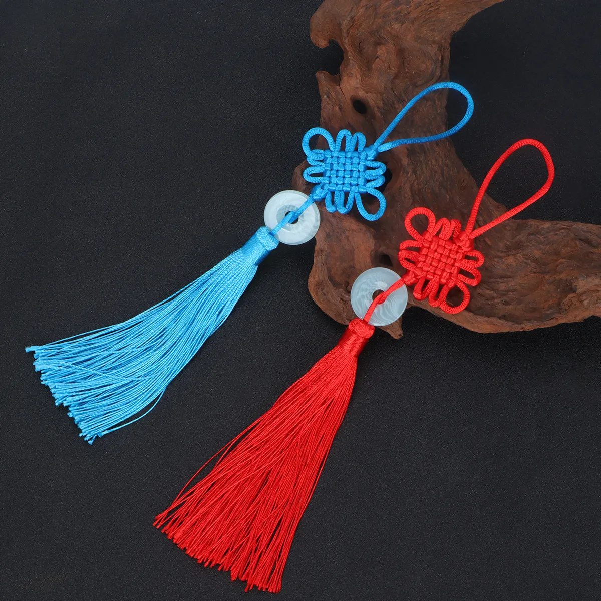 5Pcs Chinese Knot Peace Buckle Ornament Jade Pendant Red Purple Yellow Lake Blue Pink Car Hanging Ornament Good Luck Charm