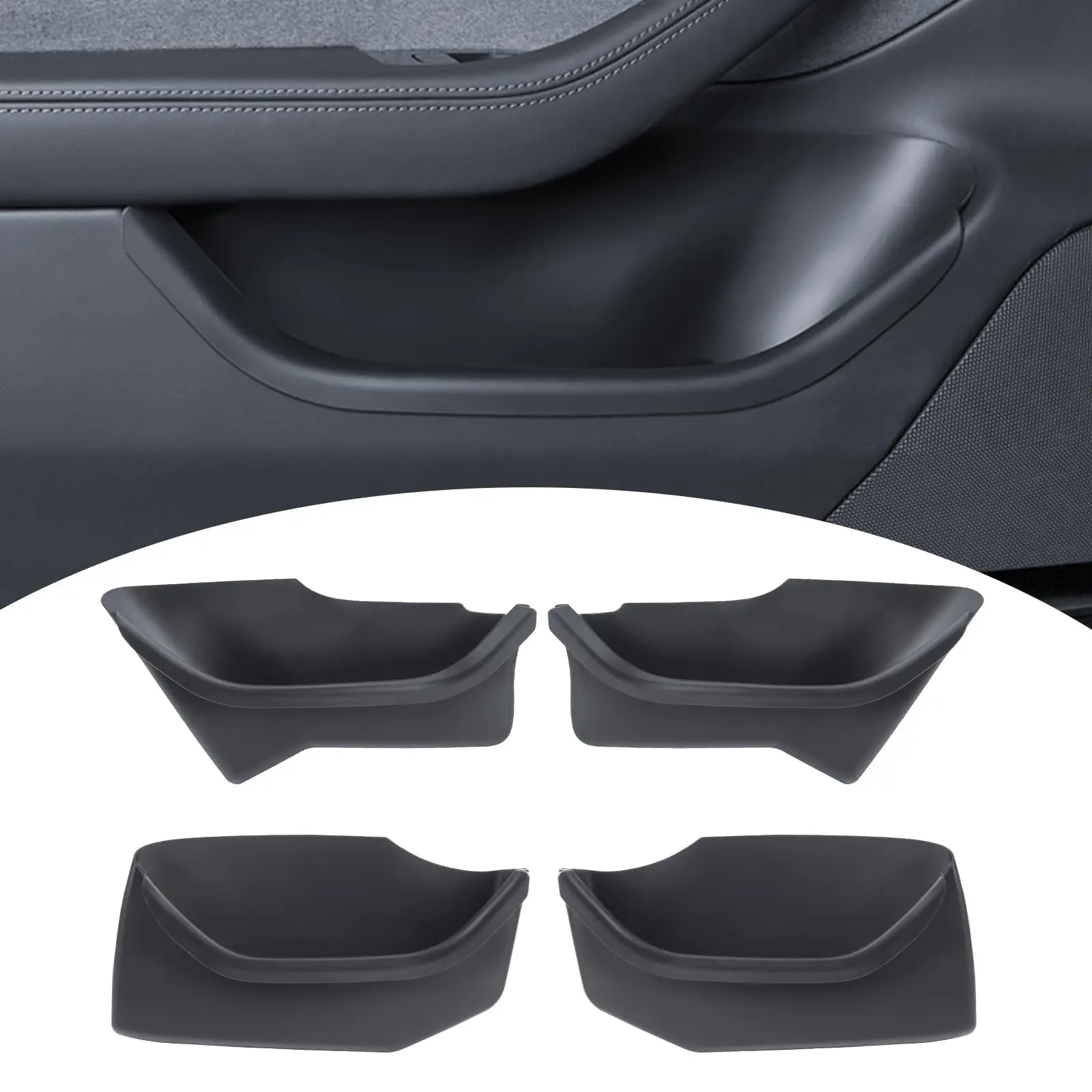 

For 2025 Tesla Model Y Juniper Door Side Organizer 4PCS Full-Cover TPE Front and Rear Door Side Storage Box Interior Accessories