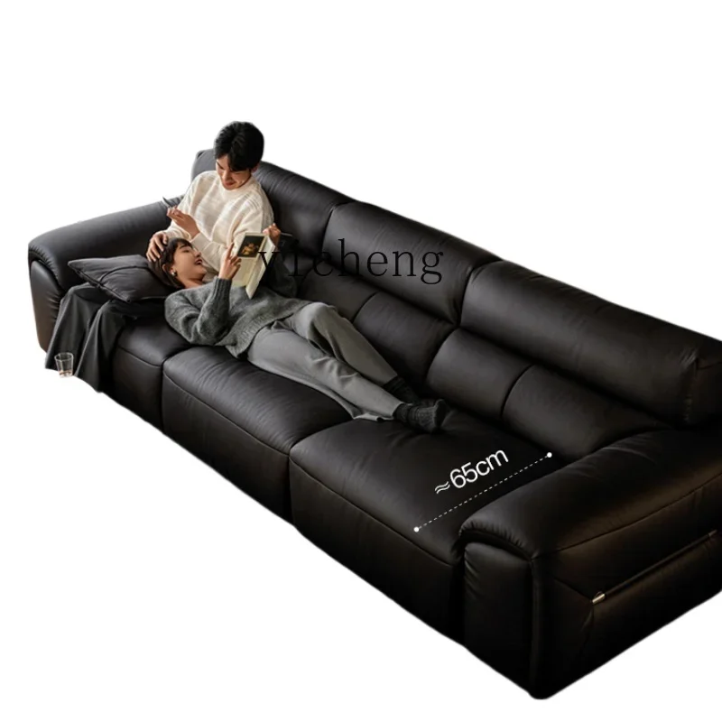 

Small Apartment Living Room Leather Sofa Italian Light Luxury Straight Row Furniture Lin Shi Mu Ye