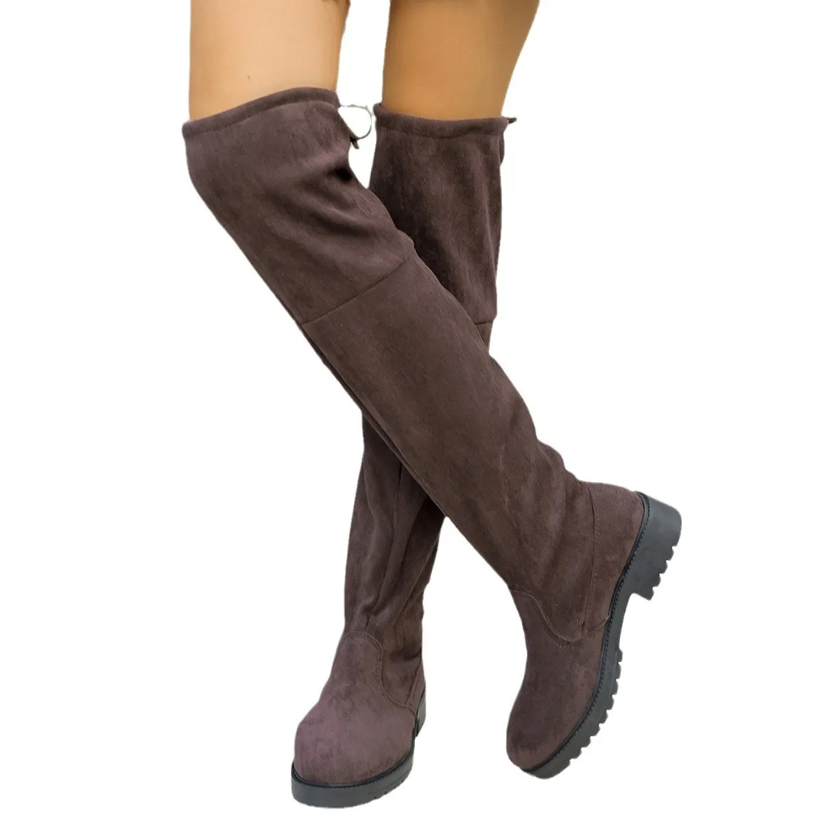 Bottes hautes fines à lacets au dos pour femmes, chaussures Piedmont, talon bas, daim, grande taille, extérieur, nouveau