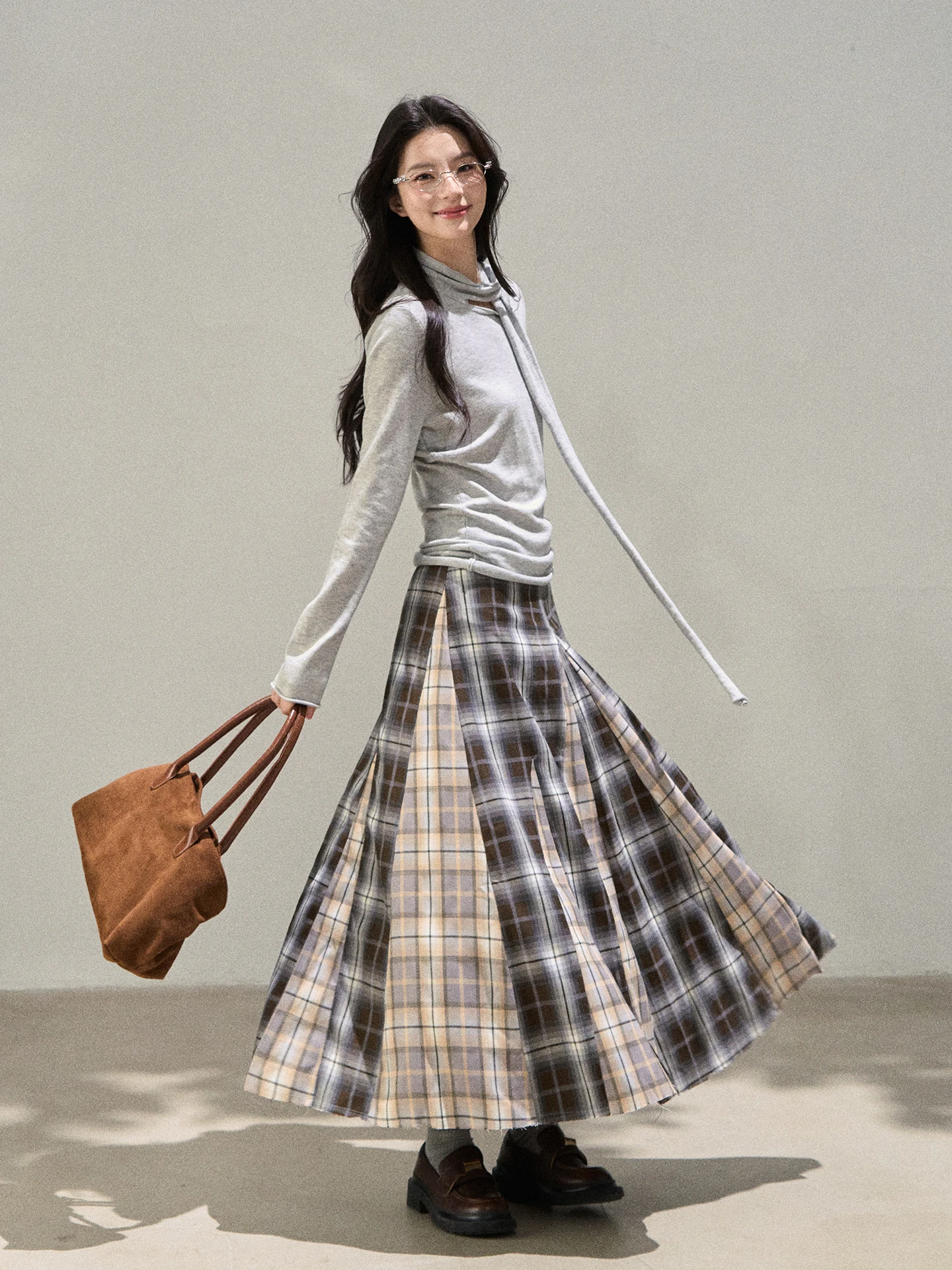 High Waist Color Block A-Line Skirt Women's Autumn New Style Beautiful Unique Long Skirt Korean Style Commute Standard Fit