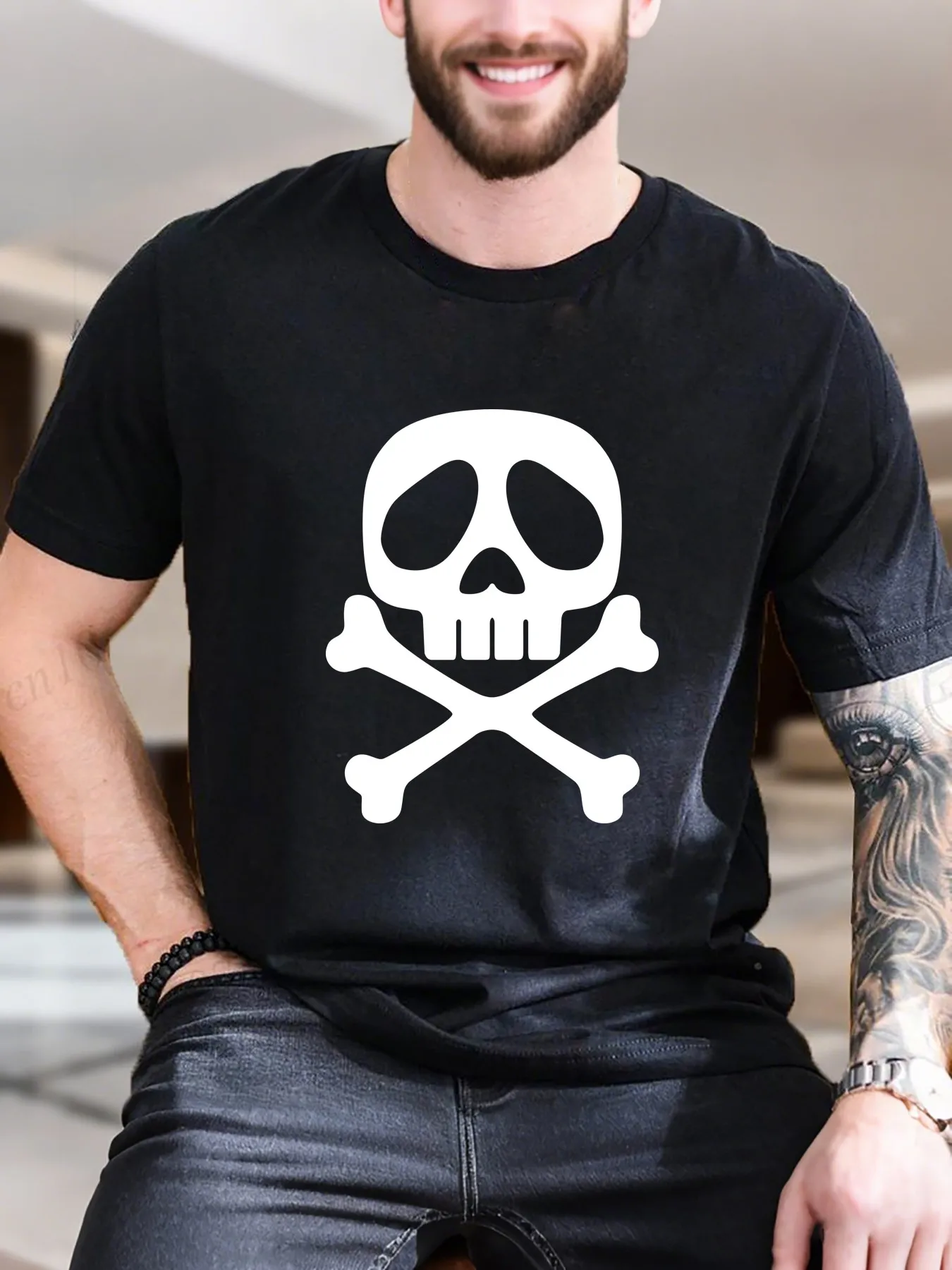 New Arrival Fashion Captain Harlock Skull Heavyweight Hot Sale Vintage Funny Fashionable Men's T-Shirt